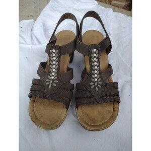 Rieker Grey Size 7 Stylish Lightweight Elastic Strap Sandal Shoes